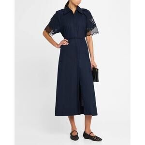 Clea Florentina Linen Cotton Shirt Dress in Navy M